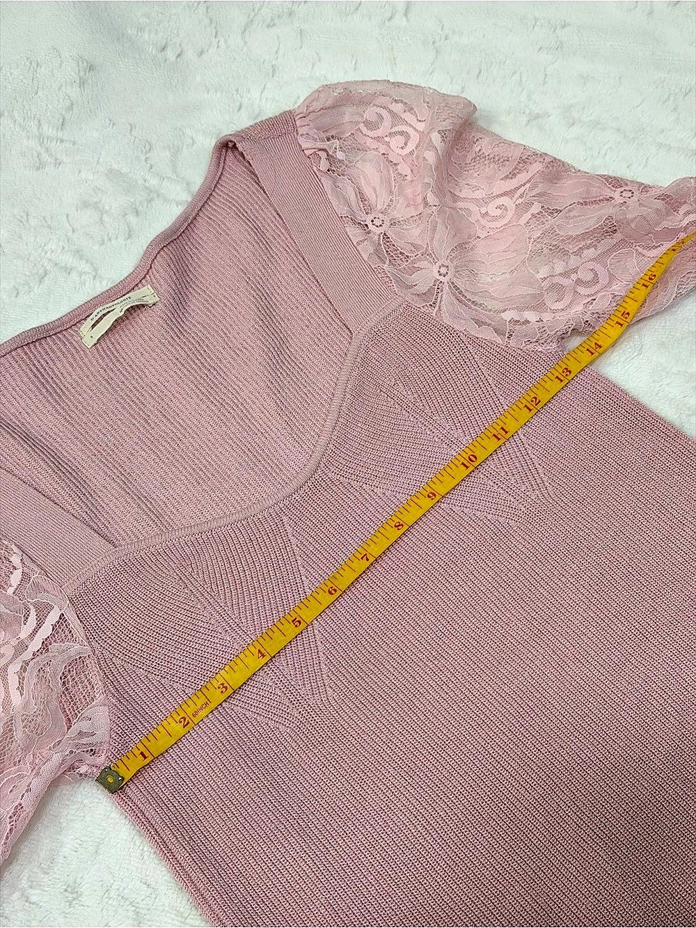 Anthropologie Pink Lace Sleeve Sweater Size S/M - Picture 7 of 8